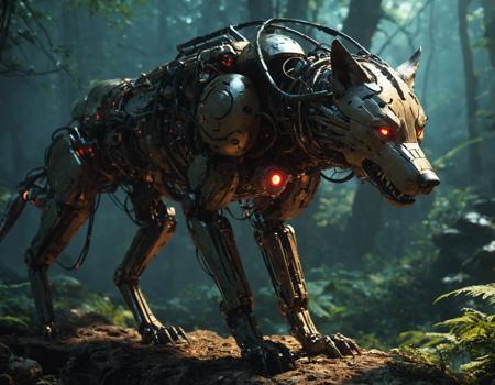 16670-501592037-((((cybernetic))) machine wolf made of metal) marching across a jungle planet, clockwork, glowing red eyes, Elegant, intricately.png